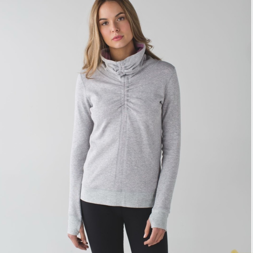 lululemon athletica Gray and White Striped Cowl Neck Sweater reversible - Picture 4 of 5